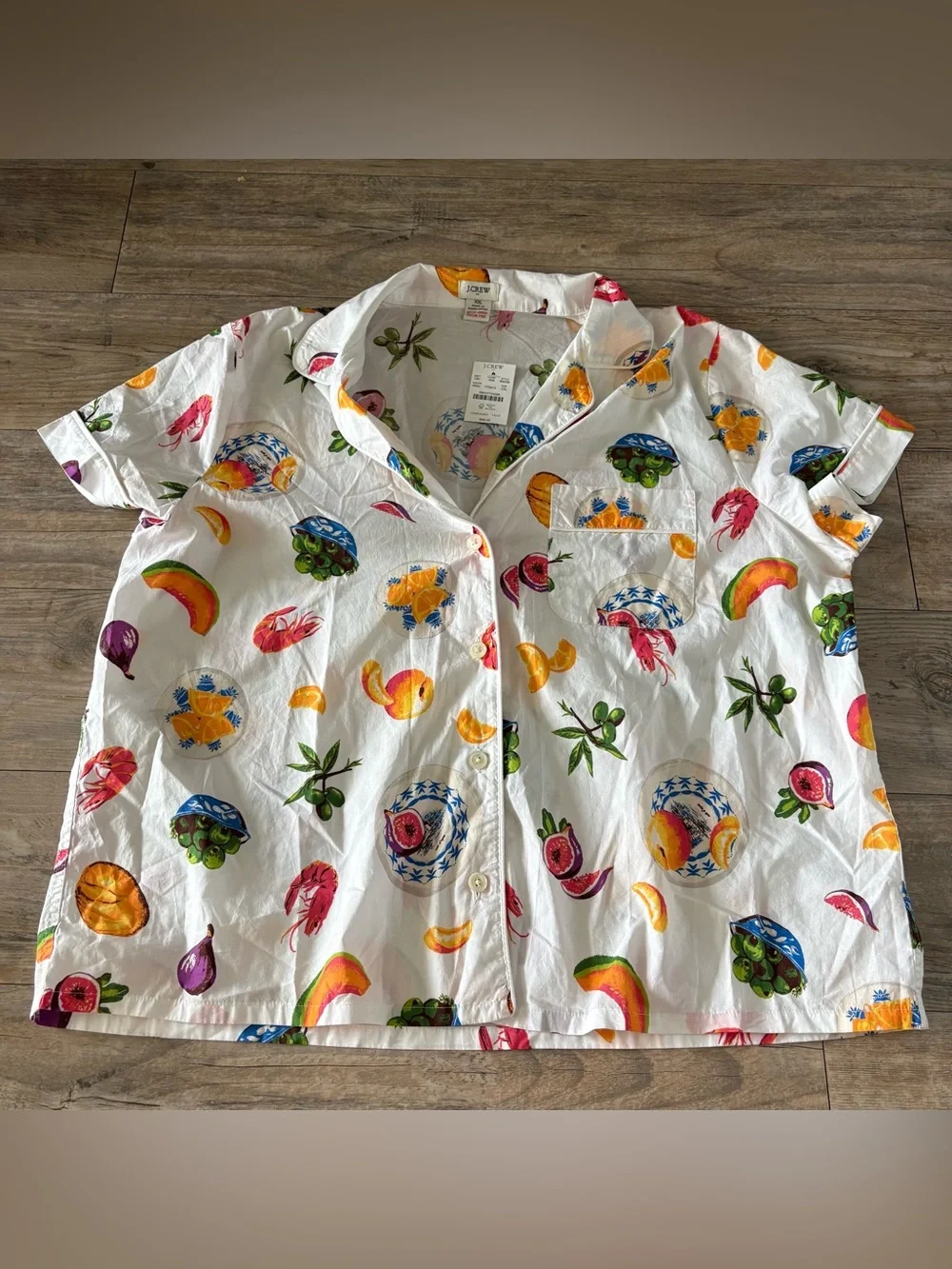 NWT J Crew Women's Short-Sleeve Cotton Short Pajama Set In Multi Fruit Size XXL